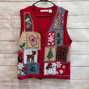 VINTAGE VICTORIA JONES EMBROIDERED PATCHWORK SWEATER VEST